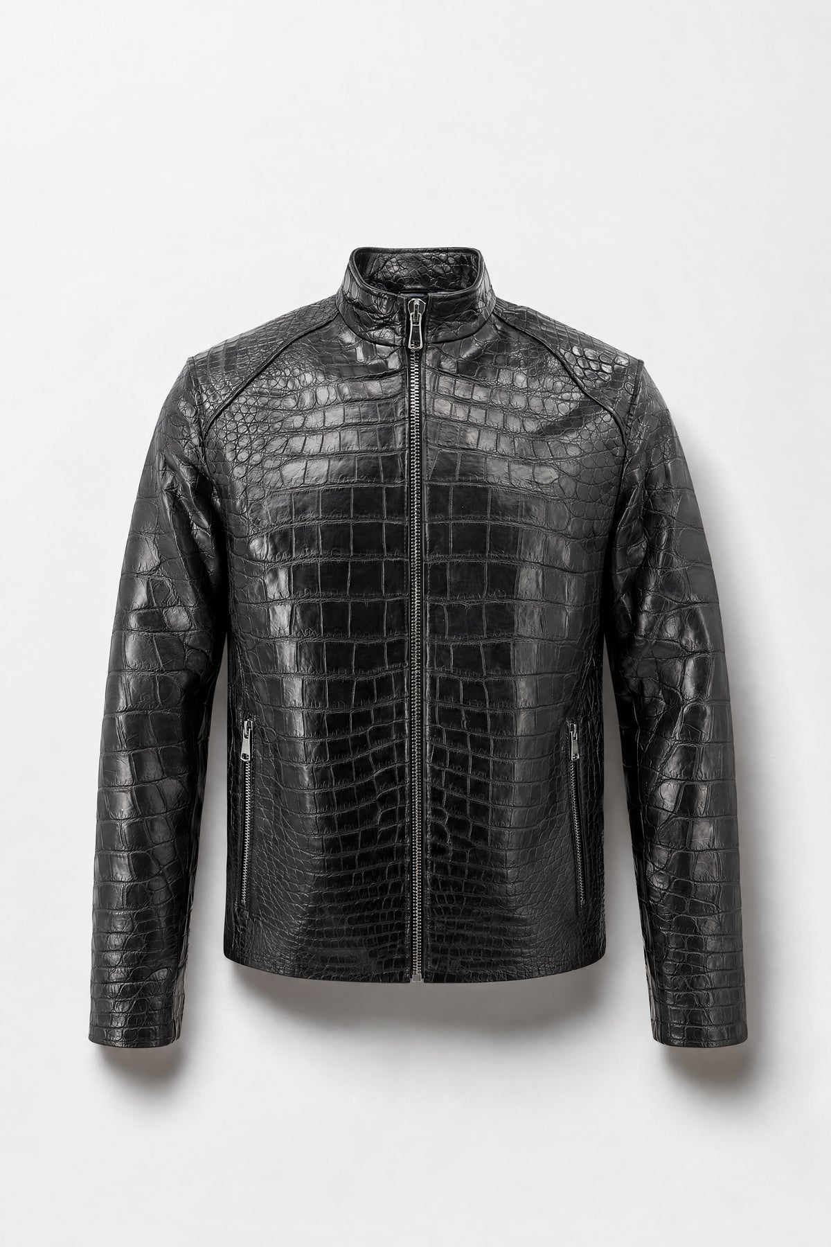 L'Asphalte - Blouson motard en crocodile noir