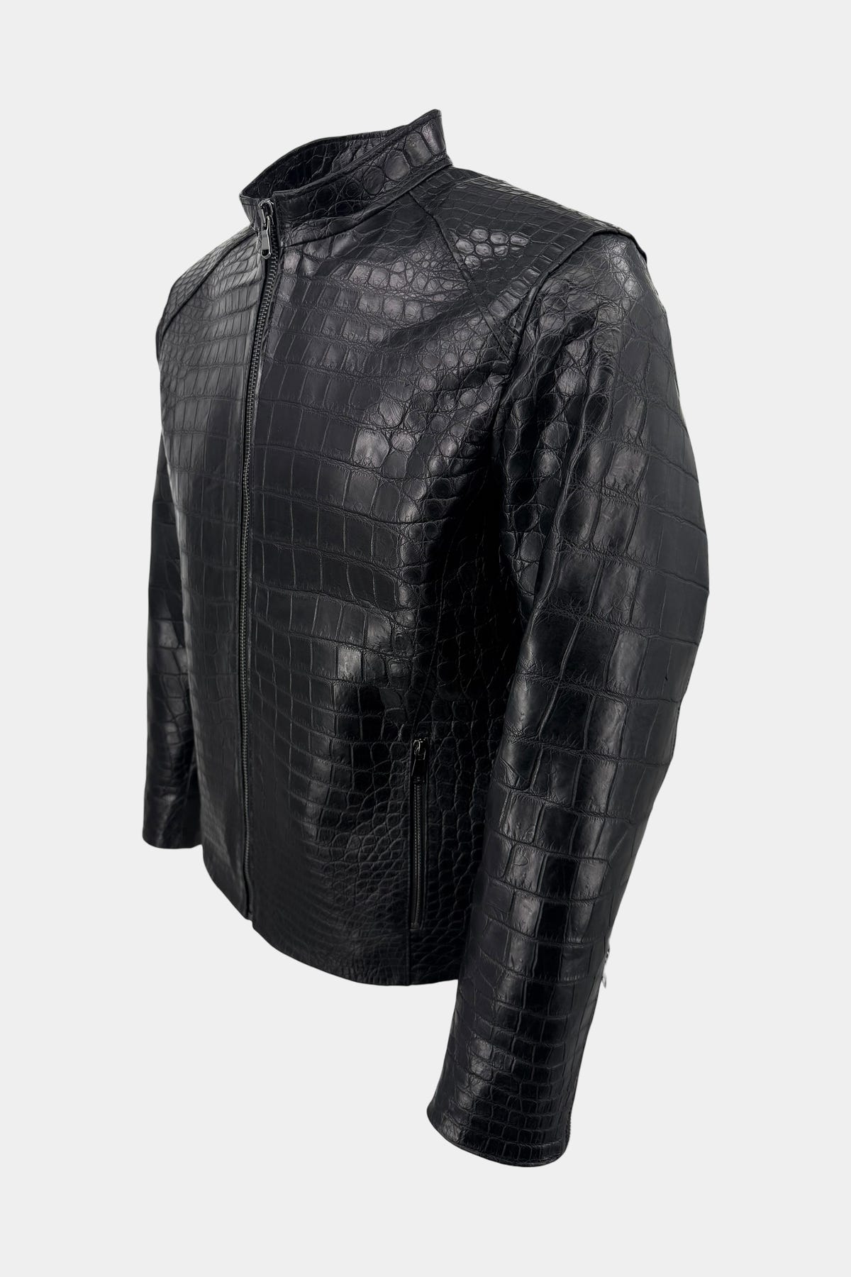 The Asphalt - Black Crocodile Leather Biker Jacket - view 4