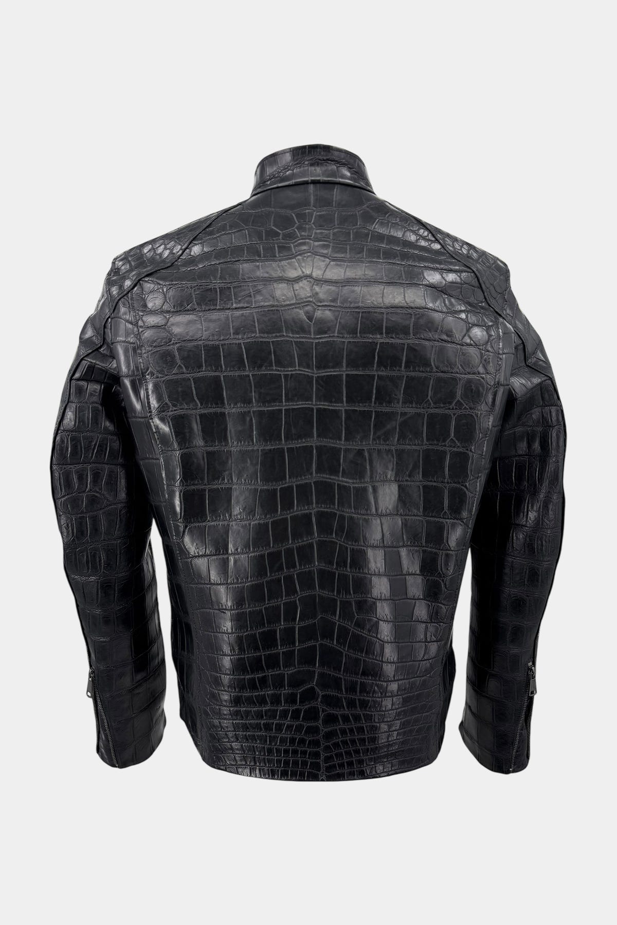 The Asphalt - Black Crocodile Leather Biker Jacket - view 2