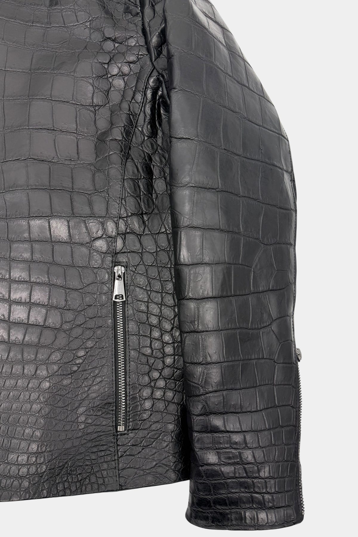 The Asphalt - Black Crocodile Leather Biker Jacket - view 5