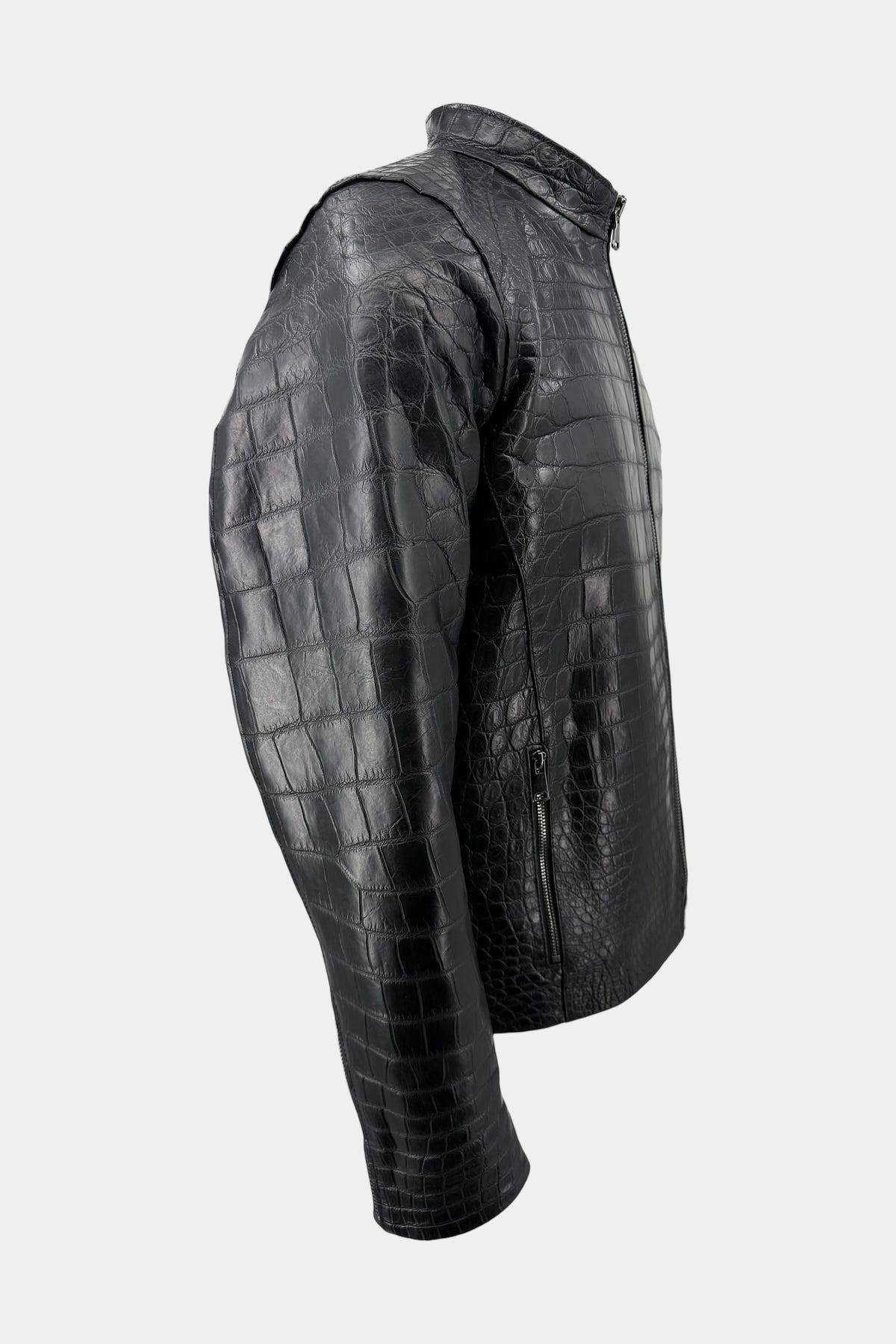 The Asphalt - Black Crocodile Leather Biker Jacket - view 3
