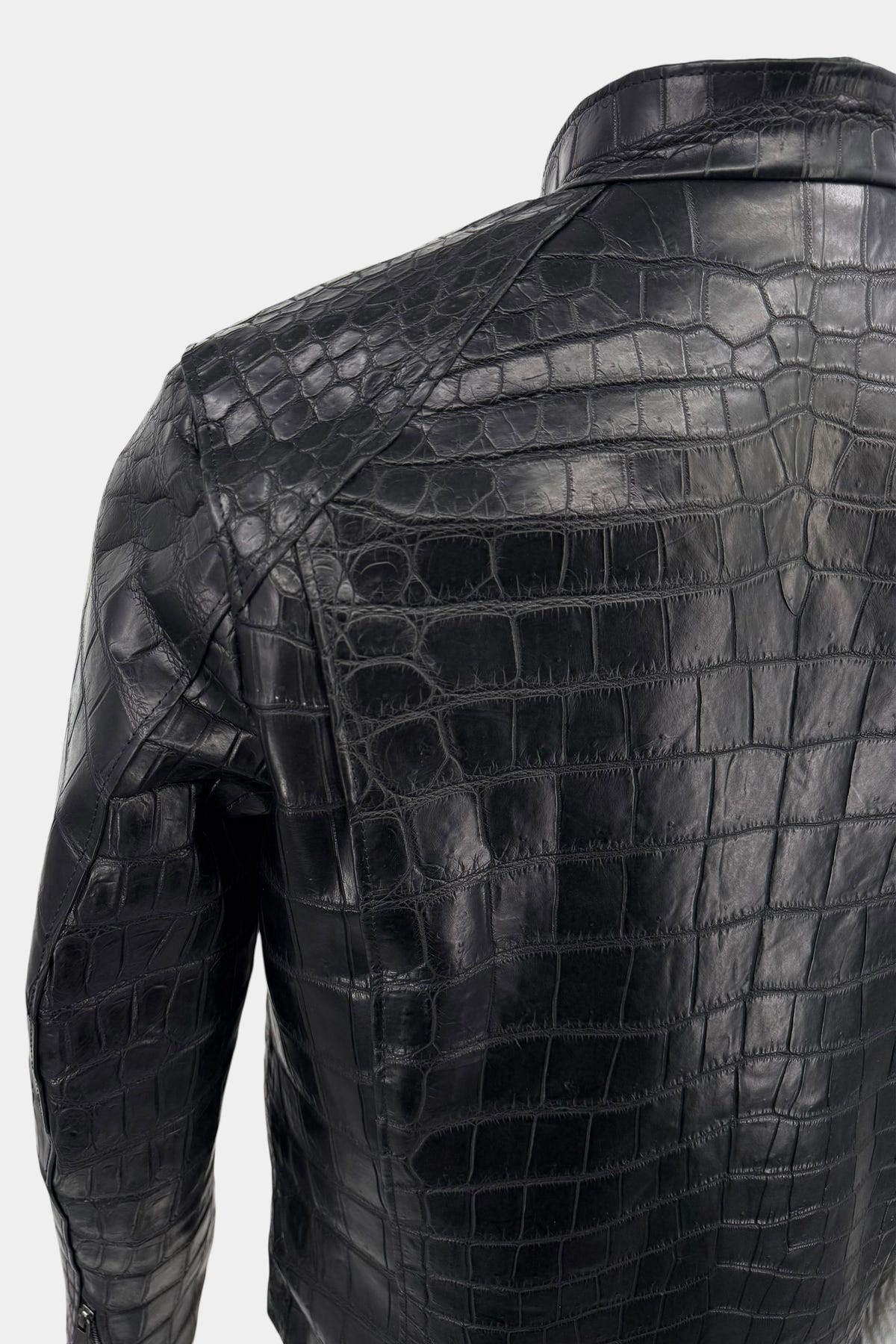 The Asphalt - Black Crocodile Leather Biker Jacket - view 7