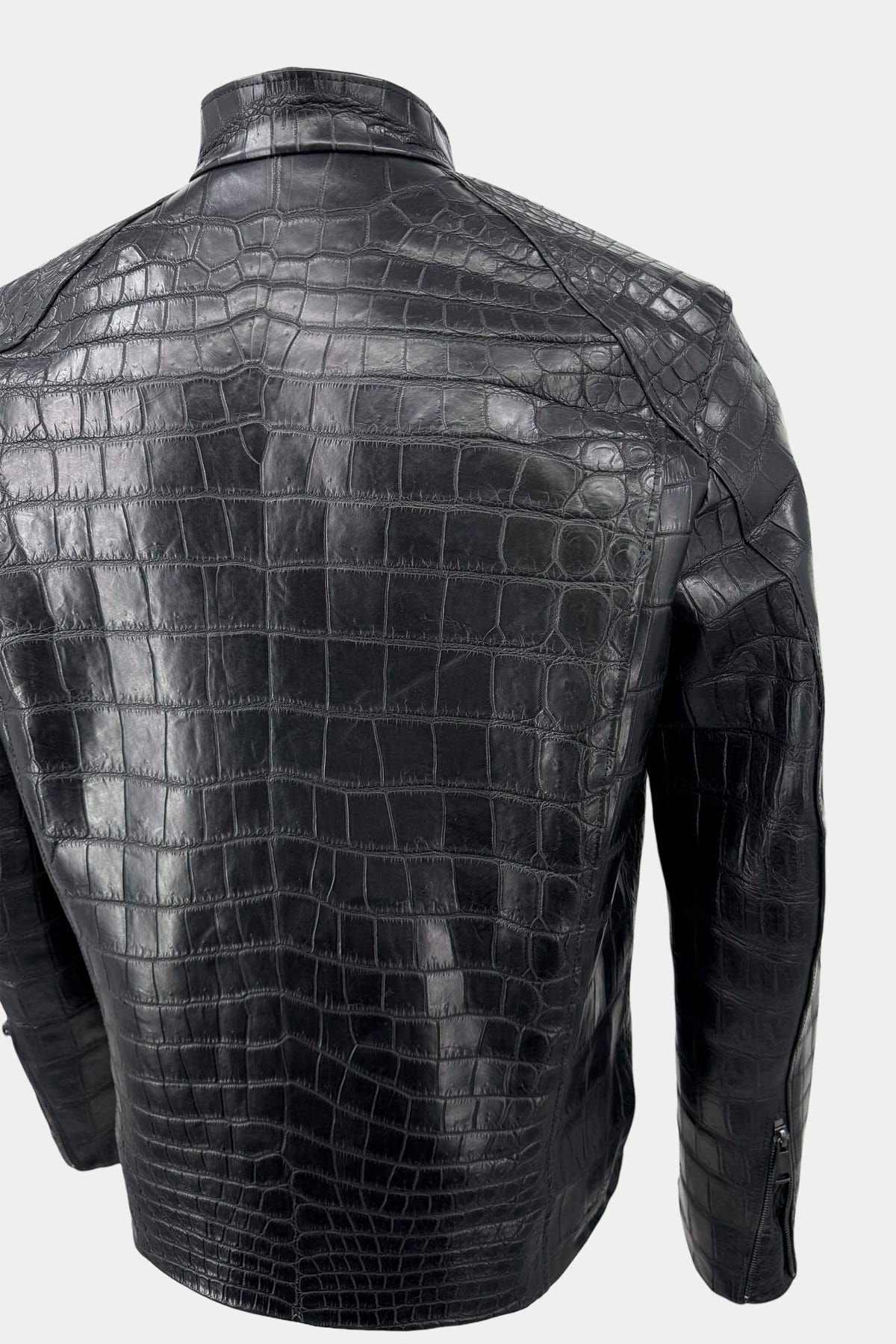 The Asphalt - Black Crocodile Leather Biker Jacket - view 8