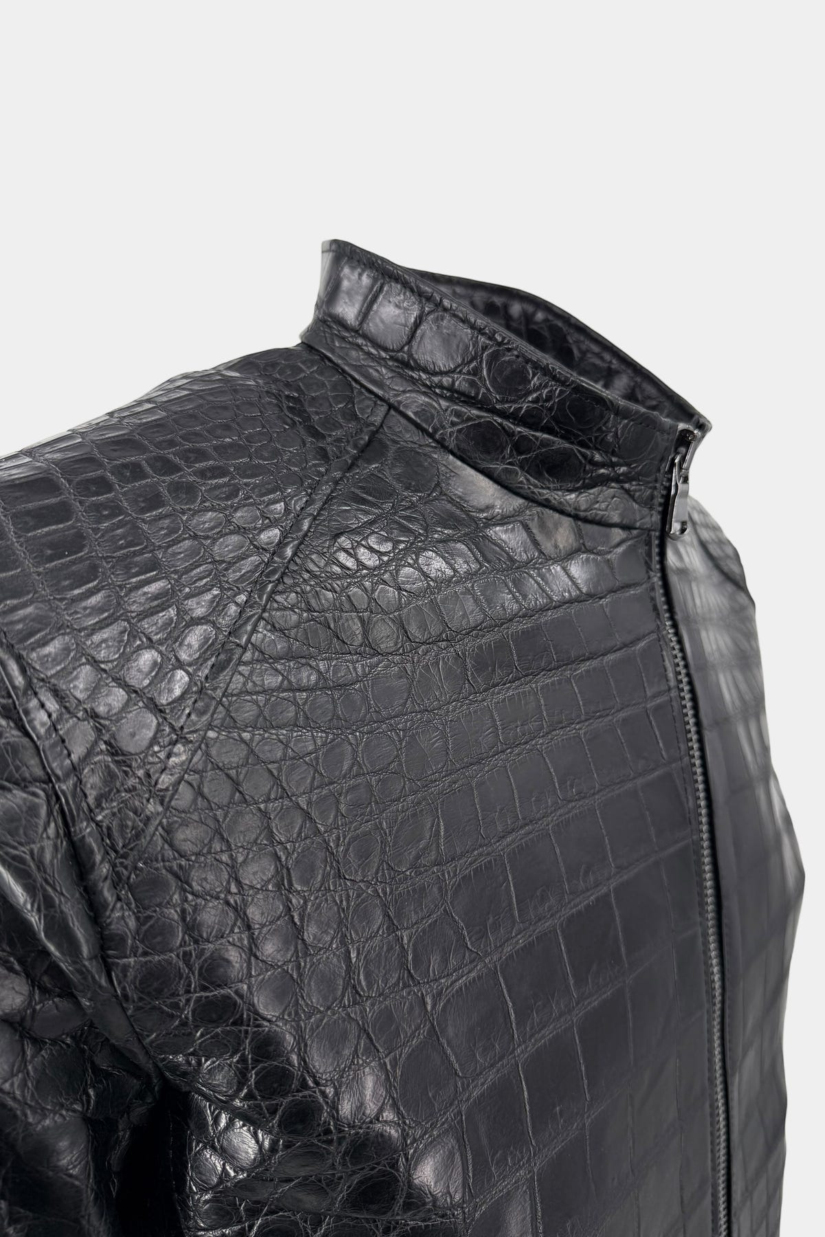 The Asphalt - Black Crocodile Leather Biker Jacket - view 9