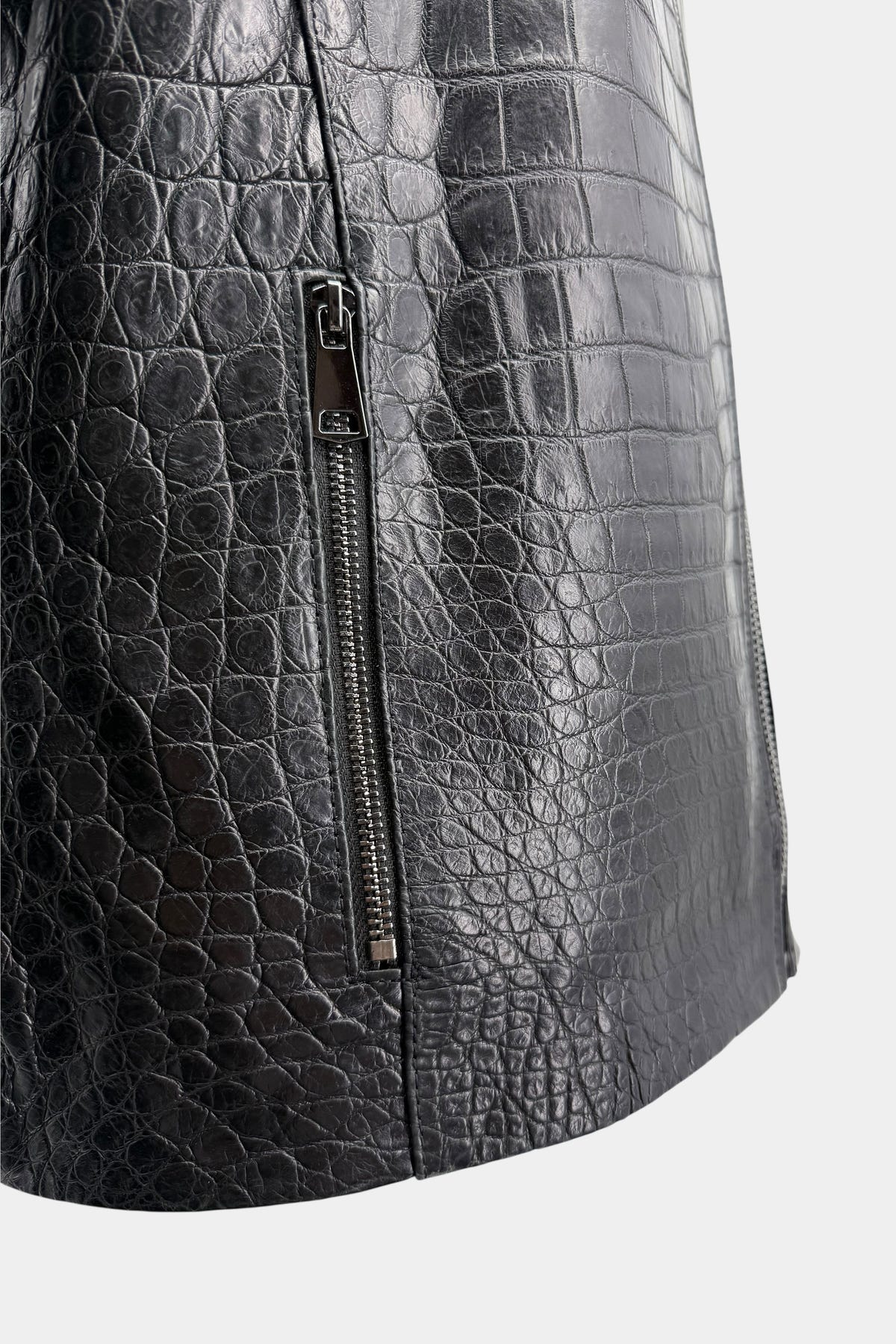 The Asphalt - Black Crocodile Leather Biker Jacket - view 10