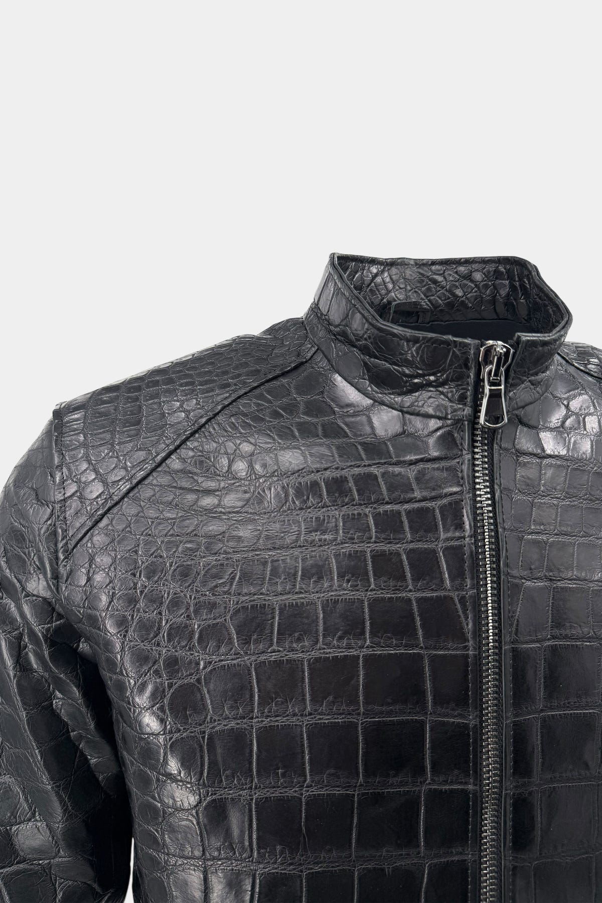 The Asphalt - Black Crocodile Leather Biker Jacket - view 6