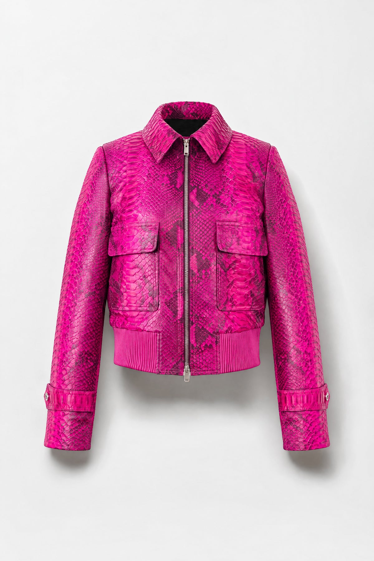 Le Conquérant - Blouson aviateur en python fuchsia