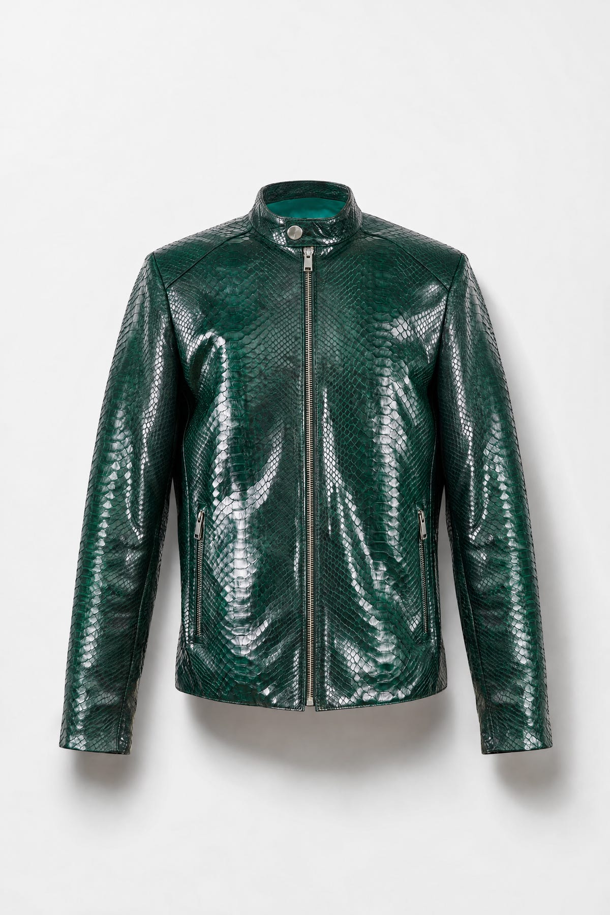 L'Émeraude - Blouson motard en python vert brillant