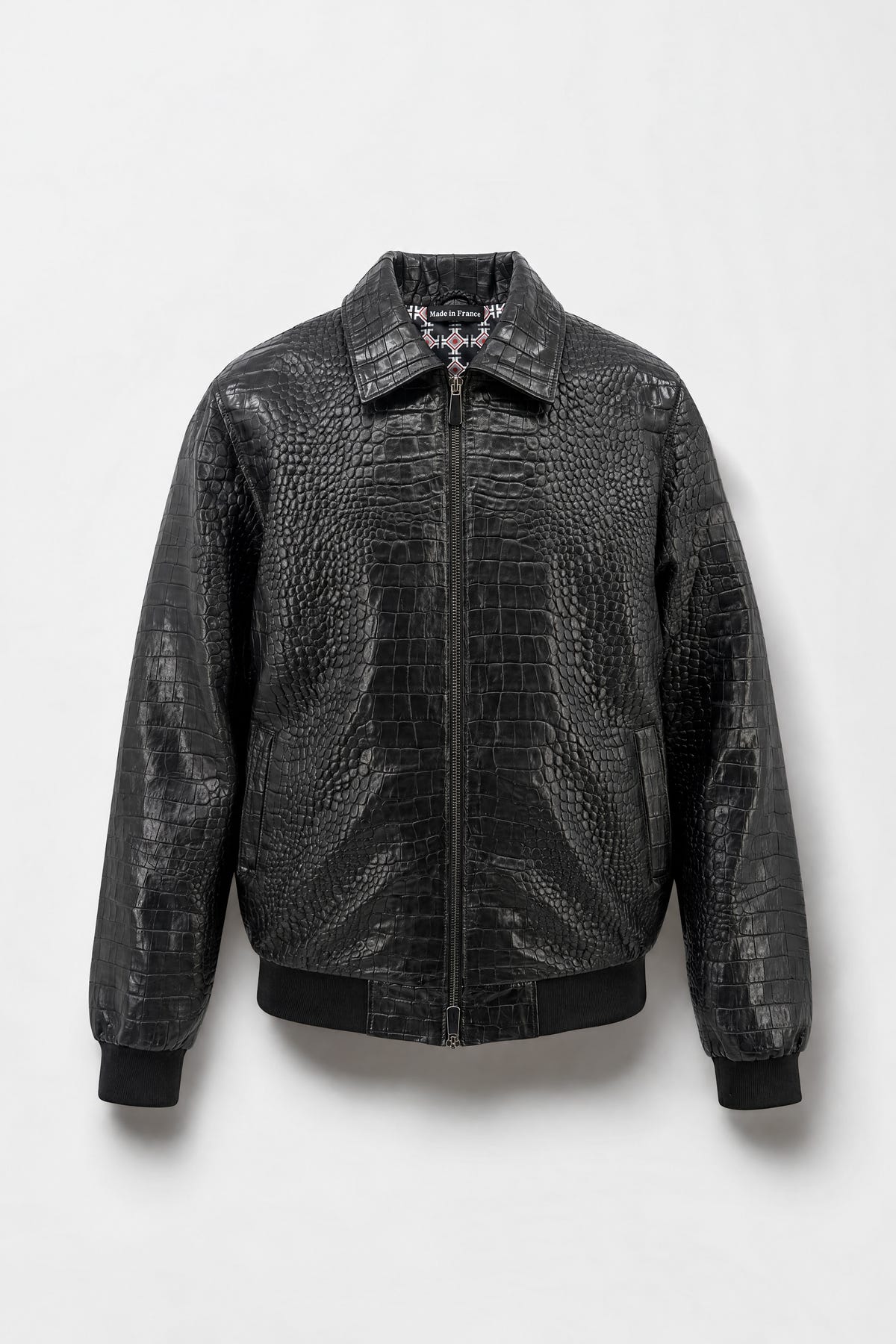 Le Magistral - Veste en agneau noir embossé crocodile