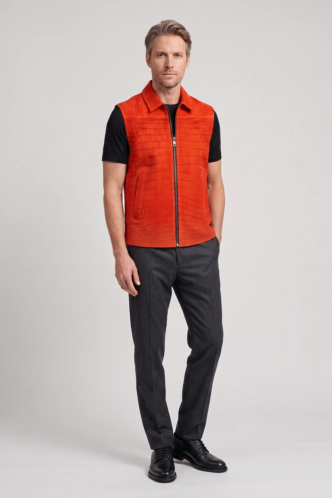The Ember - Red Nubuck Crocodile Leather Vest