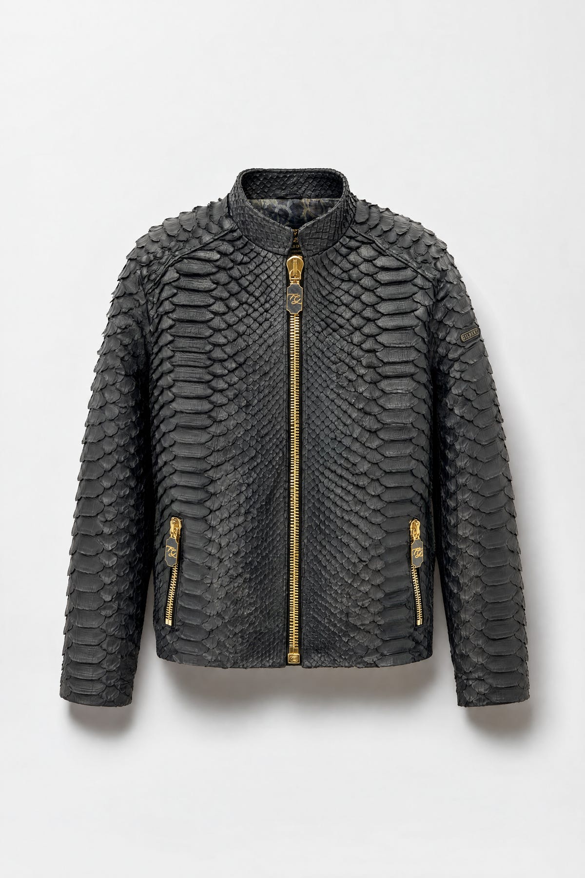 Le Monolithe - Blouson motard en python géant noir mat