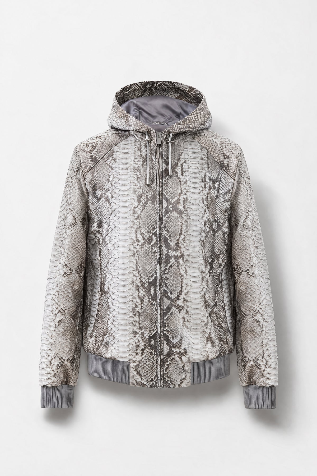 Le Nomade - Veste à capuche zippée en python naturel