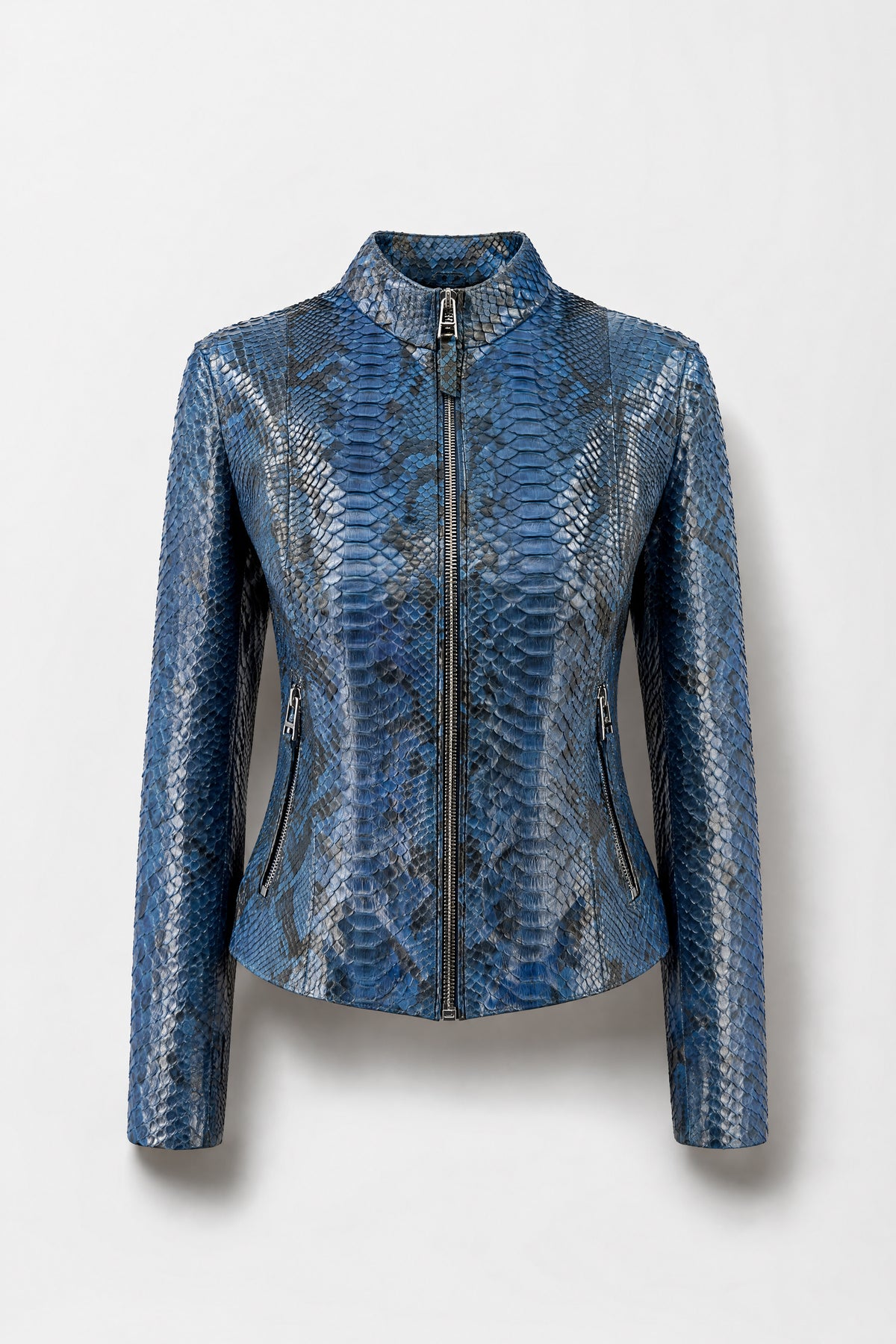 L'Ophidien - Blouson motard en python bleu