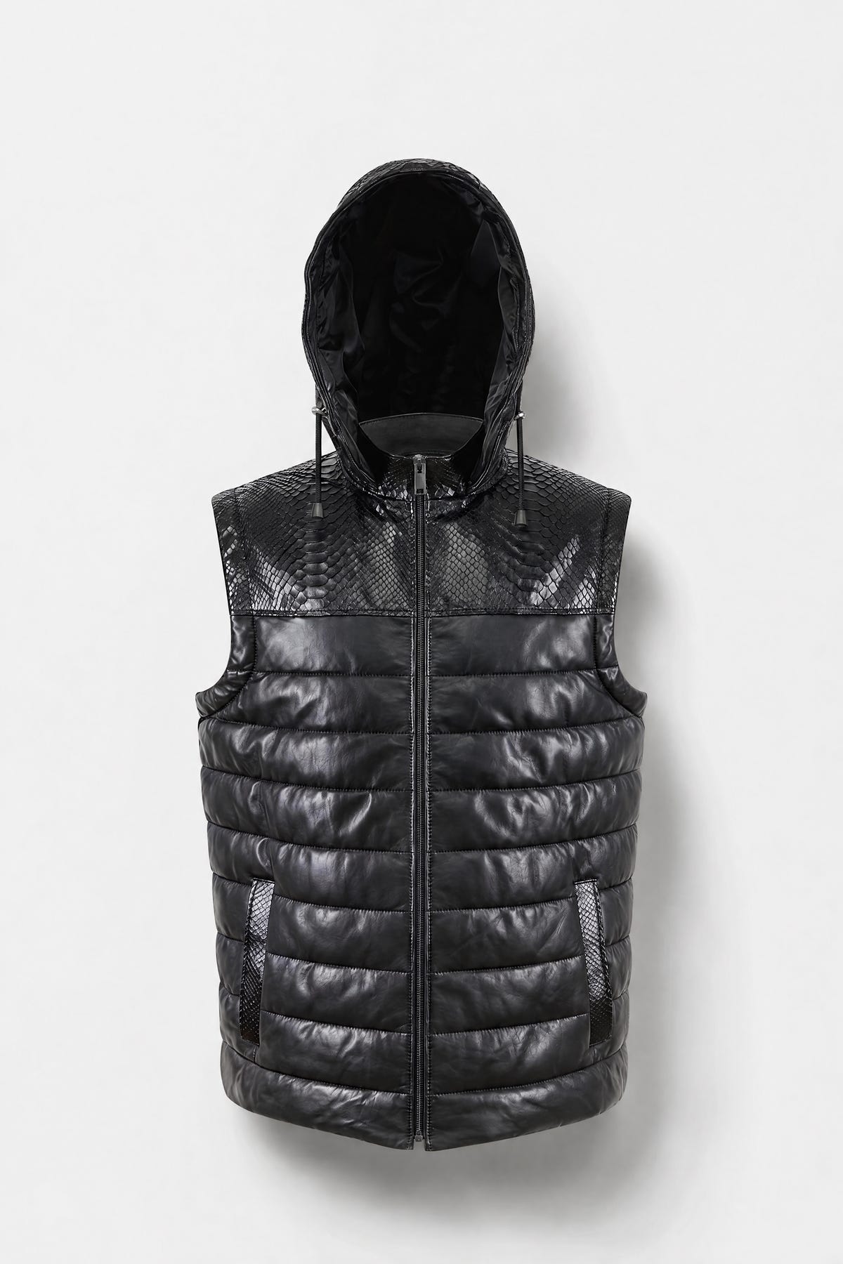 Le Plastron - Gilet sans manches en cuir matelassé et python - vue 2