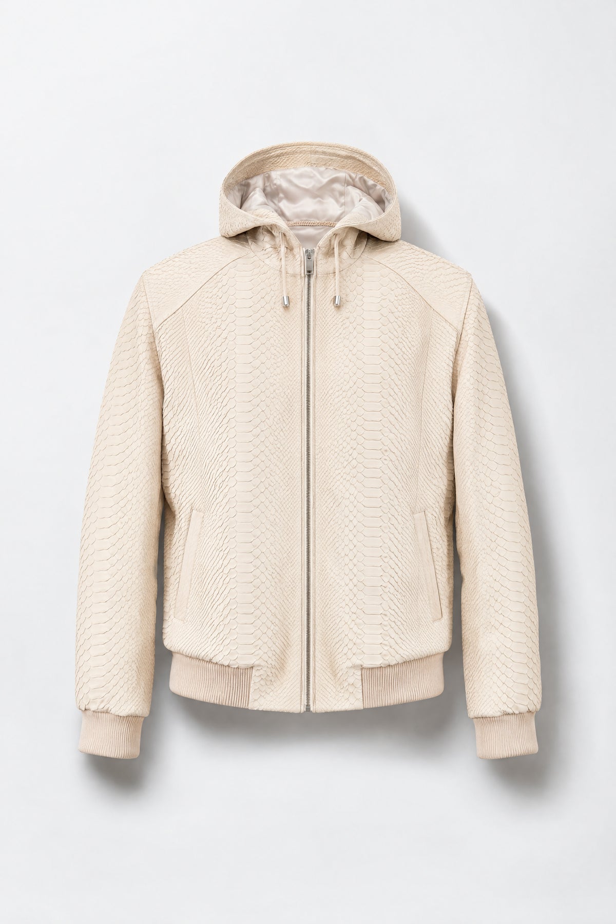 Le Sahélien - Veste à capuche zippée en python beige