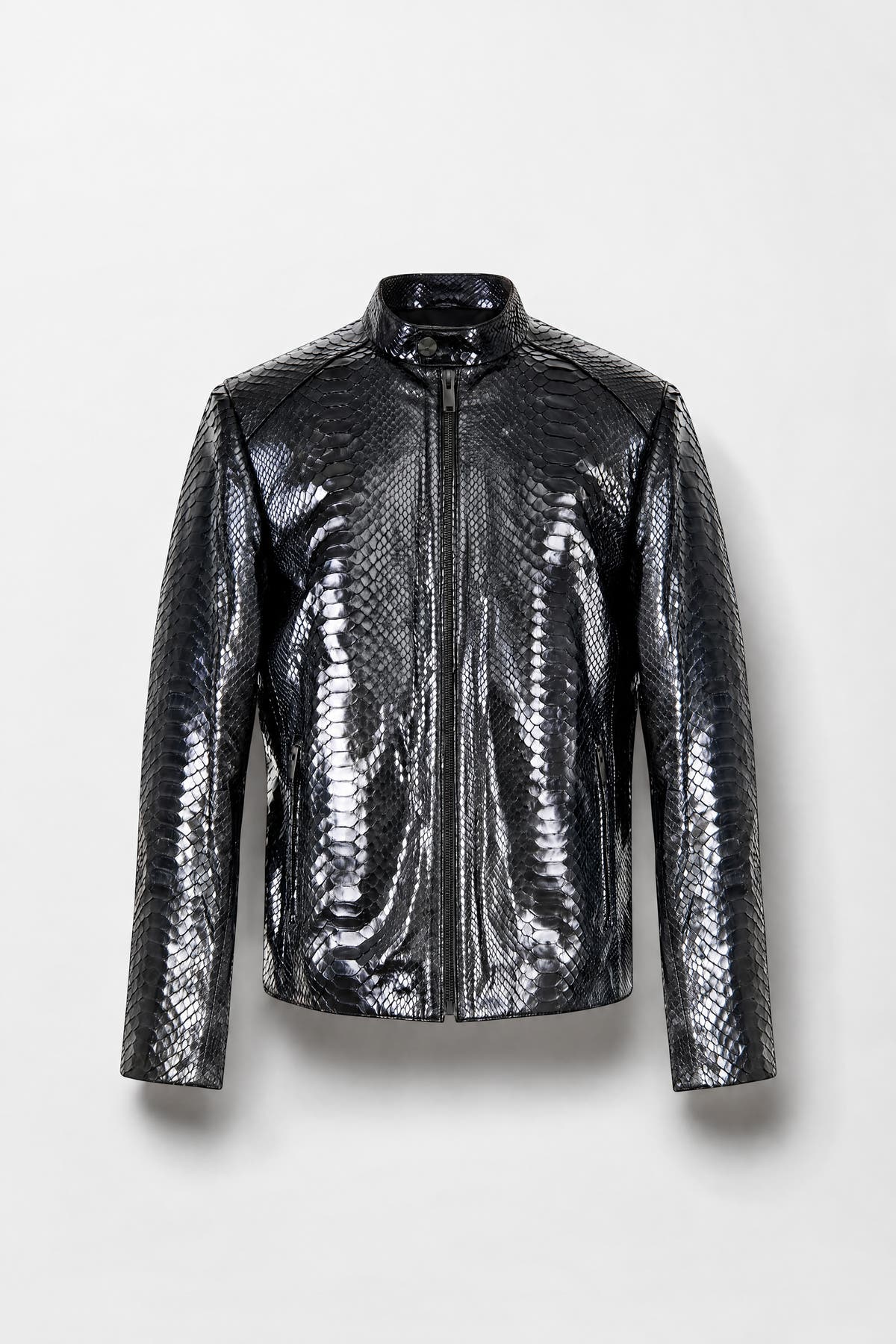 Le Ténébreux - Glossy Black Python Leather Biker Jacket