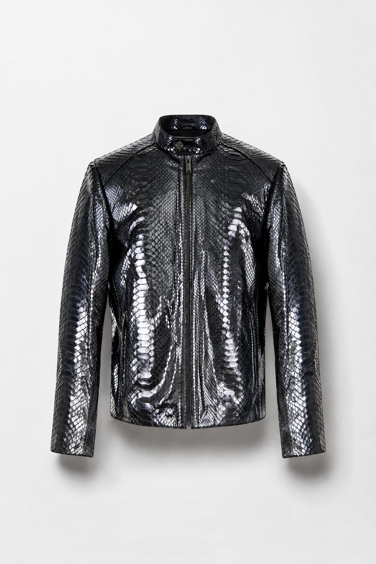Le Ténébreux - Blouson motard en python noir brillant