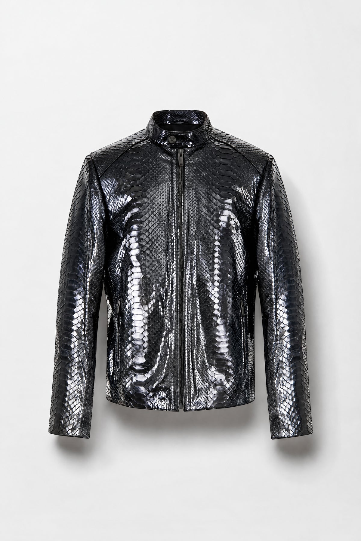 Le Ténébreux - Blouson motard en python noir brillant