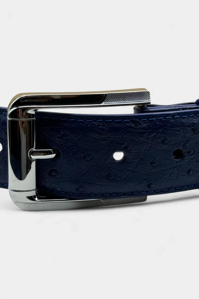 Ostrich Leather Belt and Satin Palladium Buckle - view 2