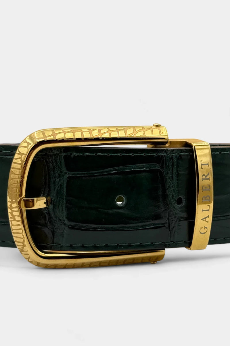 Ceinture en Cuir de Crocodile et Boucle Or Galvanisé - Galbert Paris