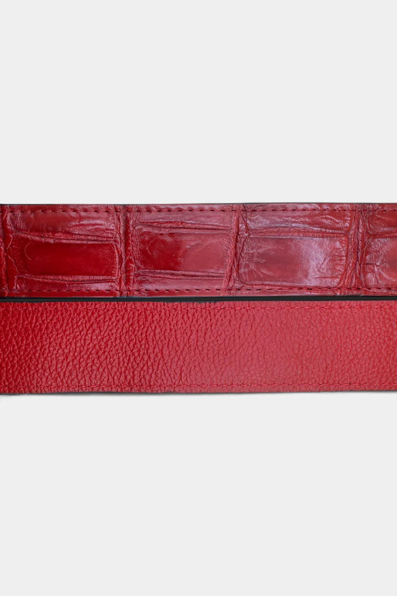 Red Crocodile Leather Belt and Galvanized Gold Buckle - view 4