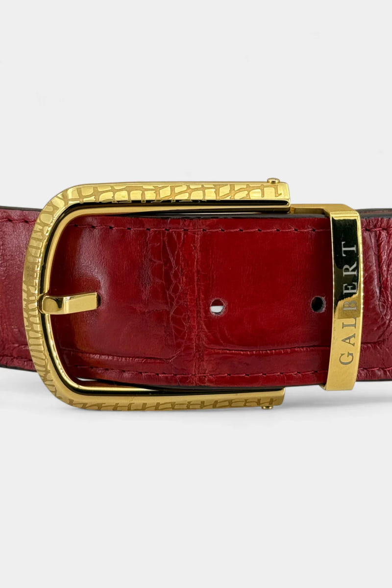 Red Crocodile Leather Belt and Galvanized Gold Buckle - view 3