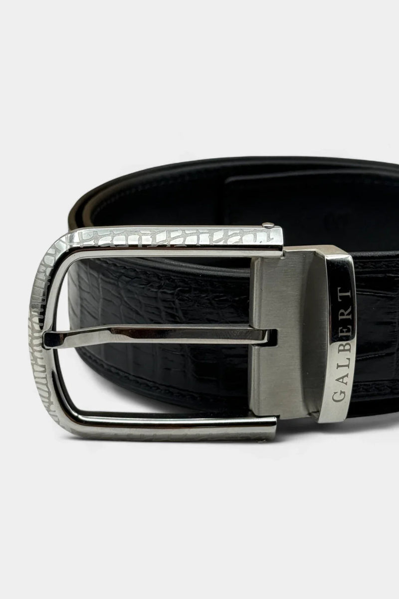 Ceinture en Cuir de Crocodile et Boucle Palladium Brossé - Galbert Paris