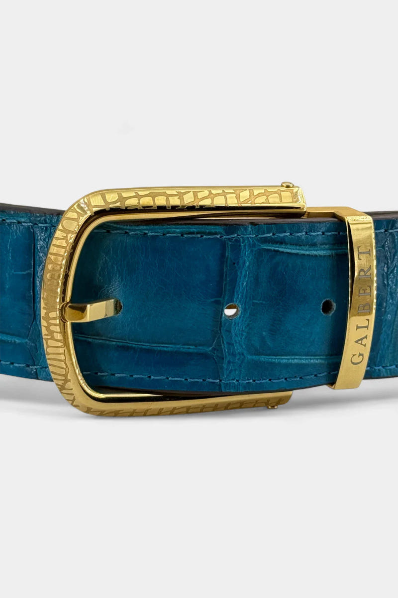 Blue Crocodile Leather Belt and Galvanized Palladium Buckle - view 3