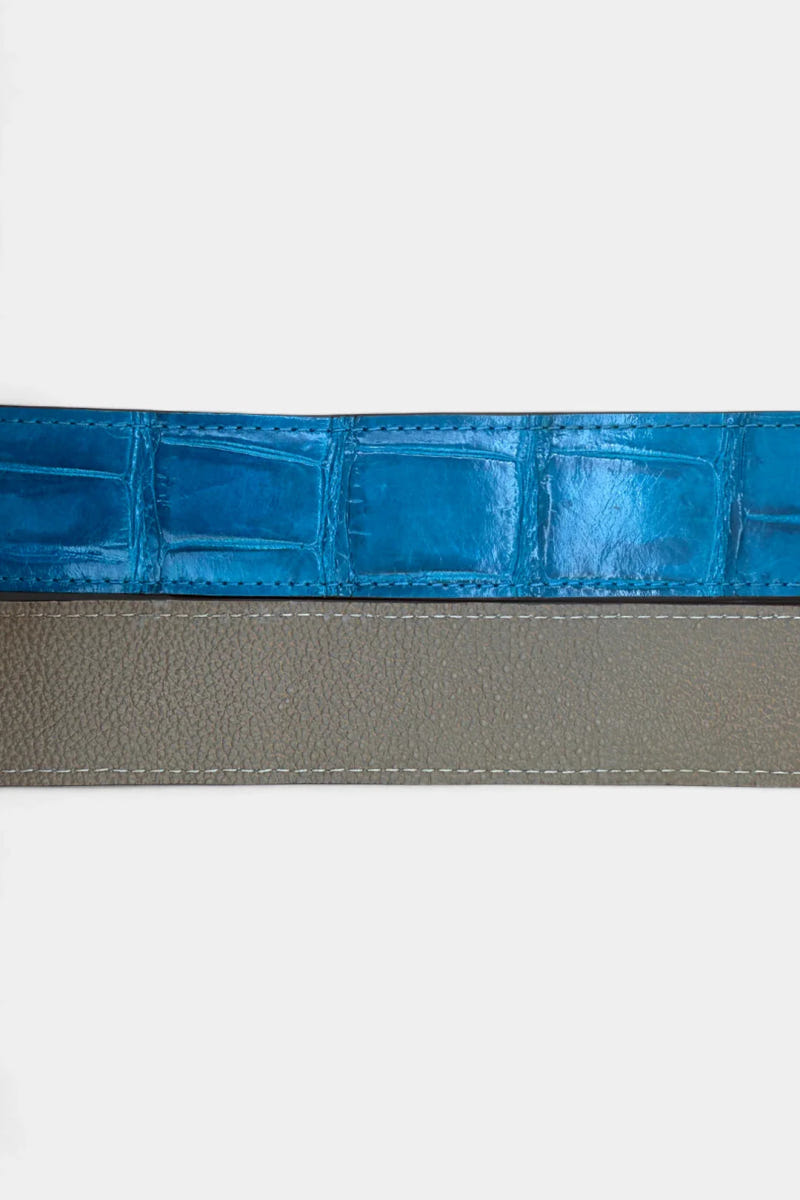 Blue Crocodile Leather Belt and Galvanized Palladium Buckle - view 4