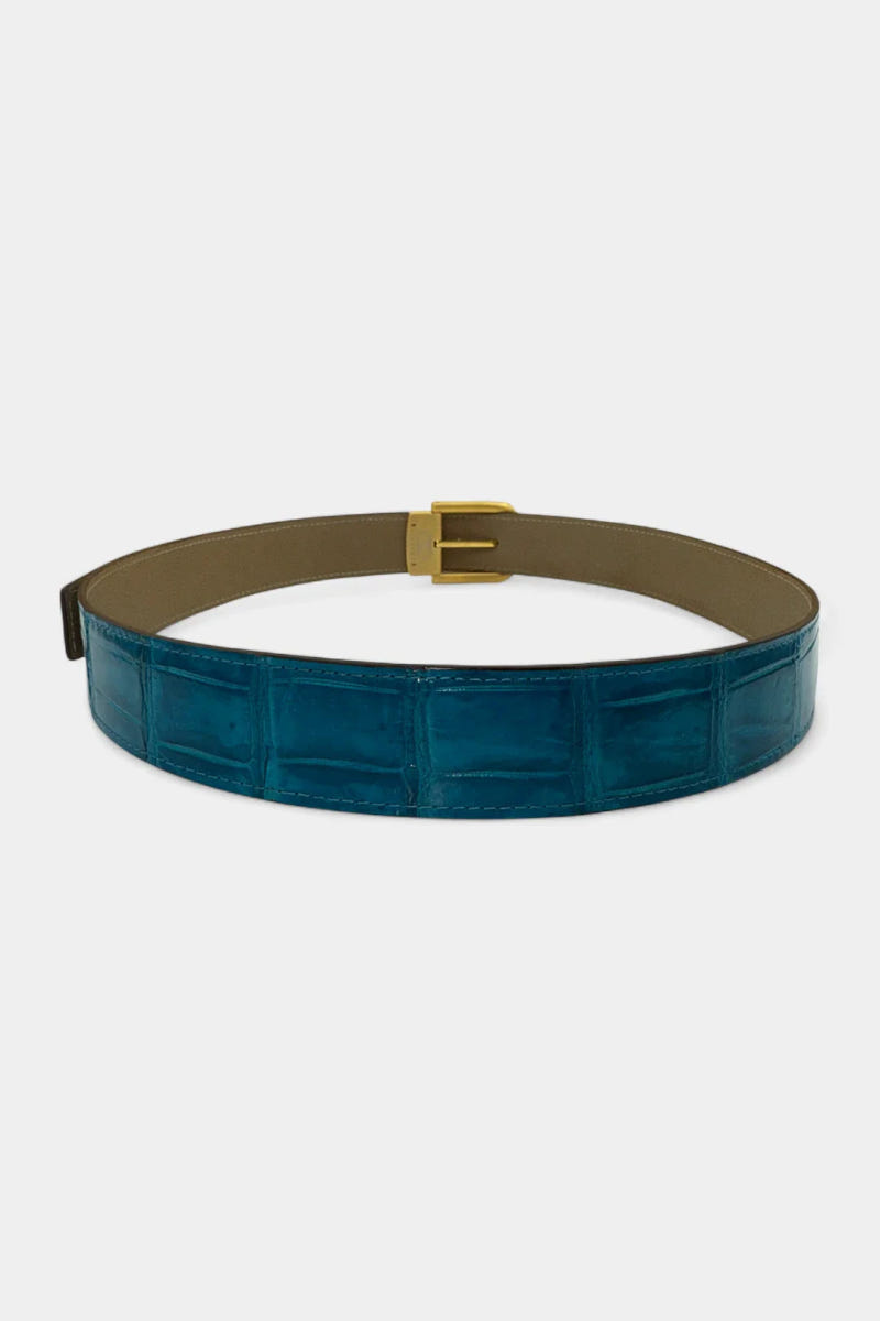 Blue Crocodile Leather Belt and Galvanized Palladium Buckle - view 2