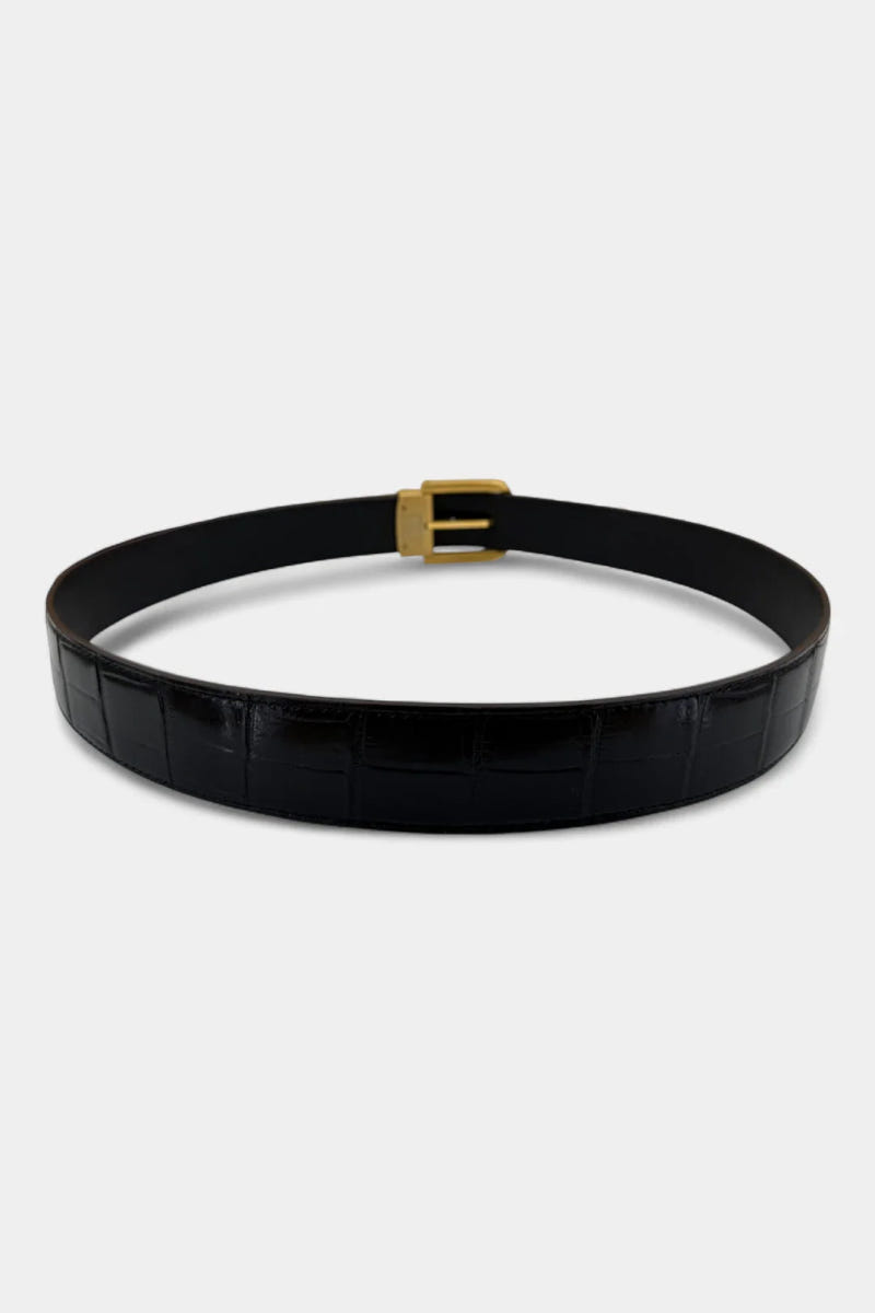 Black Crocodile Leather Belt and Galvanized Gold Buckle - view 2