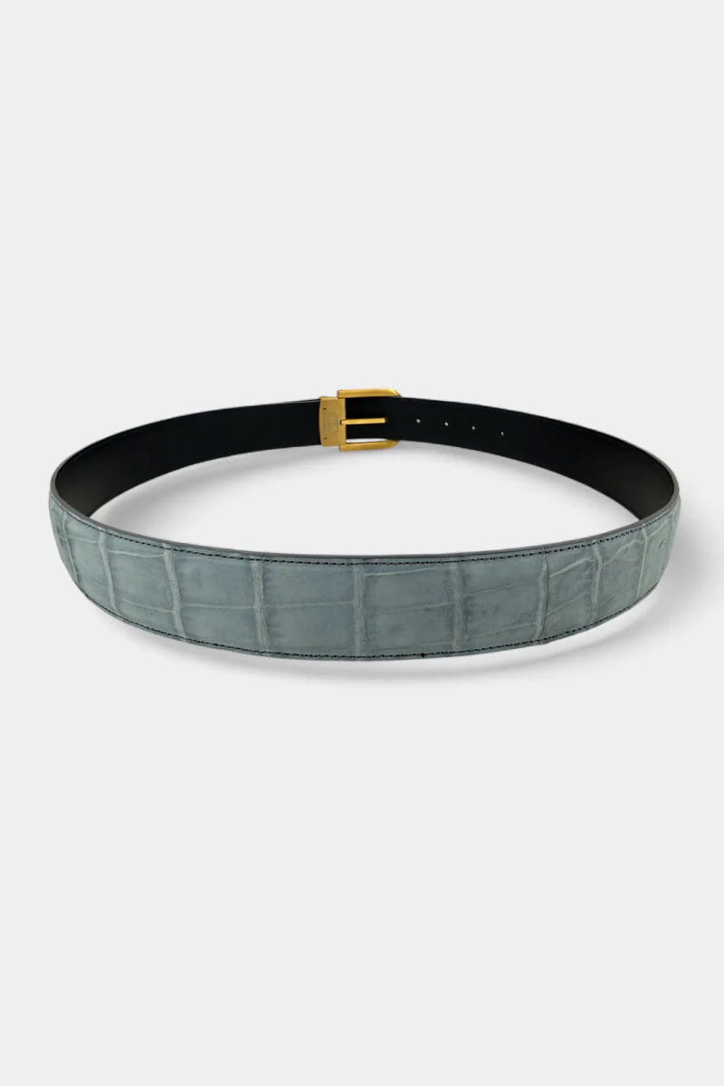 Nubuck Crocodile Leather Belt and Galvanized Gold Buckle - view 2