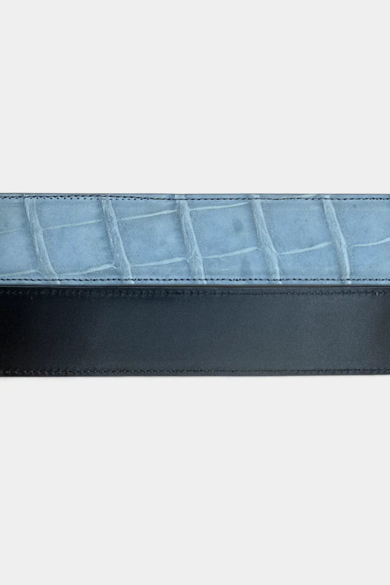 Nubuck Crocodile Leather Belt and Galvanized Gold Buckle - view 5