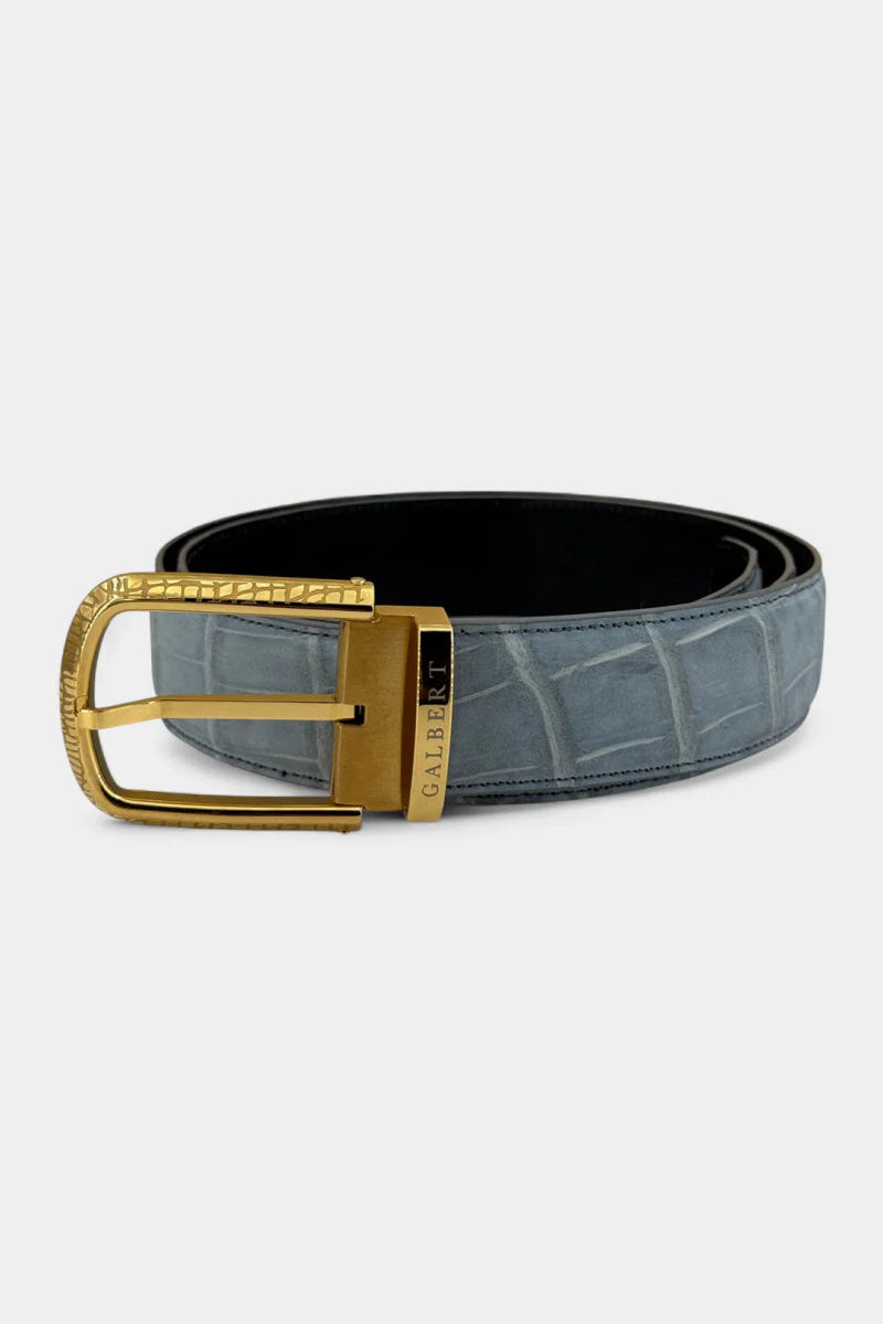 Nubuck Crocodile Leather Belt and Galvanized Gold Buckle - view 4