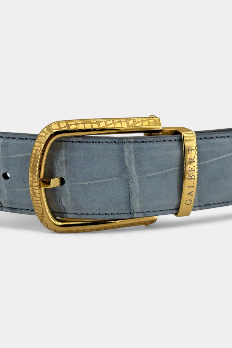 Nubuck Crocodile Leather Belt and Galvanized Gold Buckle - view 3