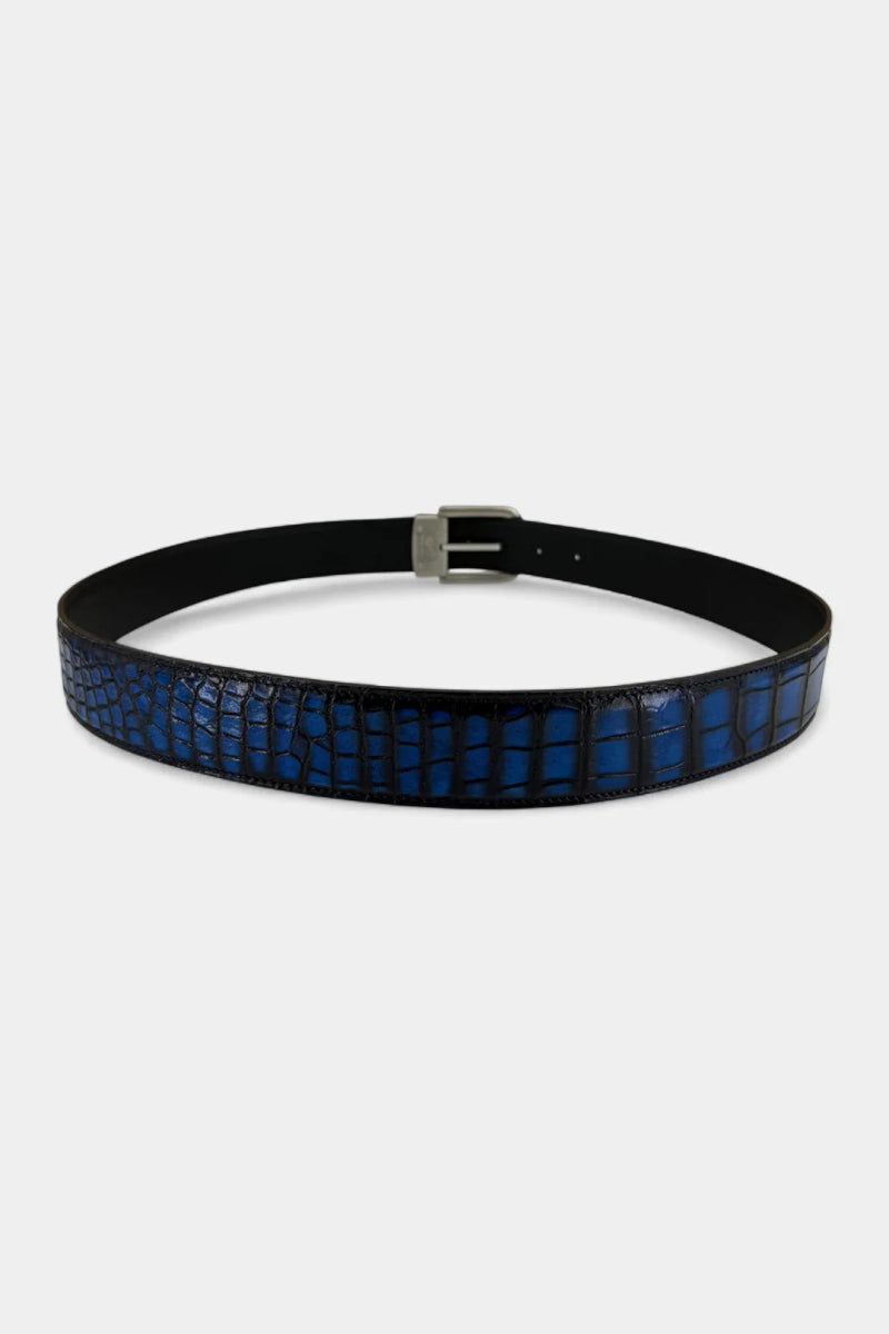 Ceinture en Cuir de Crocodile Patiné et Boucle Palladium Galvanisé - Galbert Paris