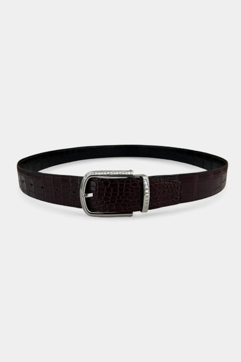 Reversible Crocodile Leather Belt and Palladium Buckle