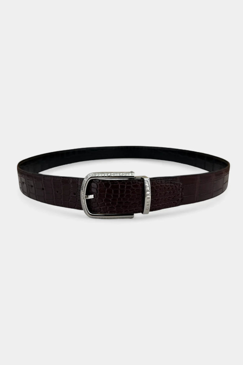 Ceinture en Cuir de Crocodile Réversible et Boucle Palladium - Galbert Paris