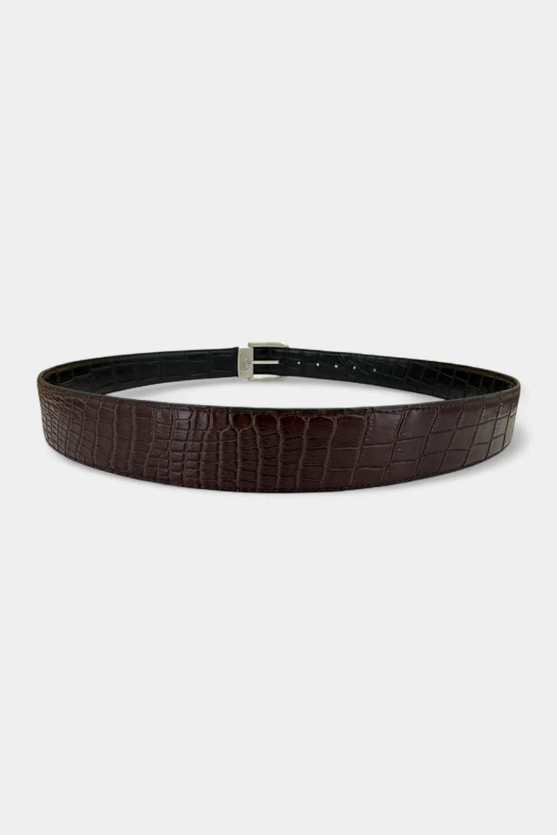 Ceinture en Cuir de Crocodile Réversible et Boucle Palladium - Galbert Paris