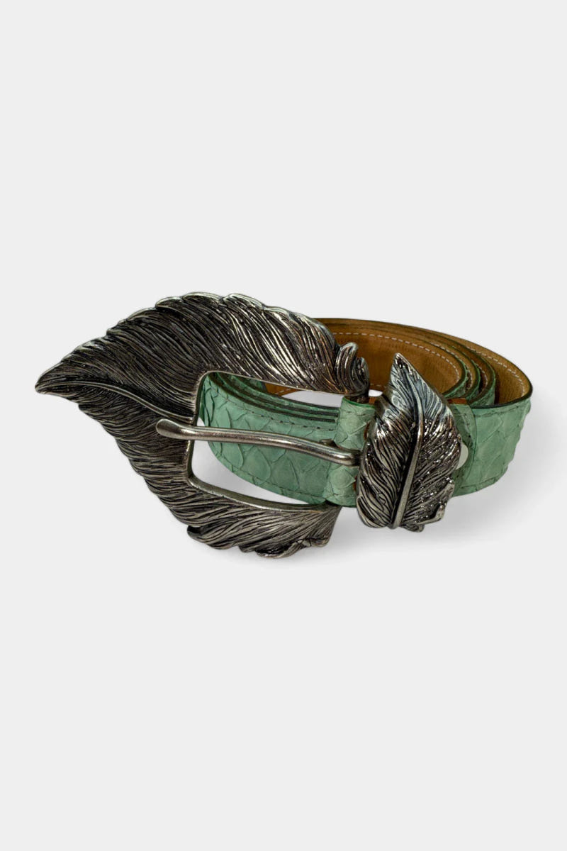 Blue Python Leather Belt and Silver Buckle - view 3