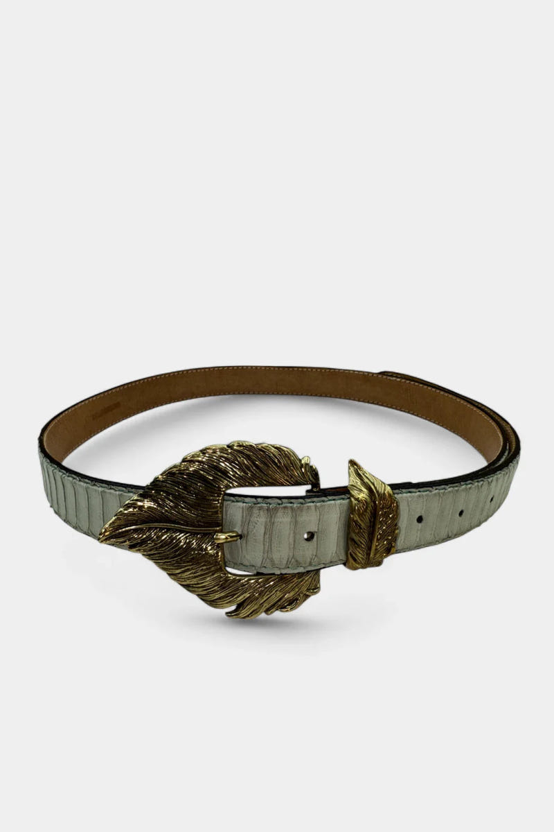 White Python Leather Belt and Gold Buckle