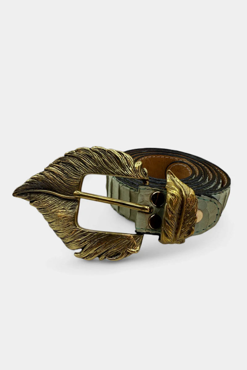 White Python Leather Belt and Gold Buckle - view 2