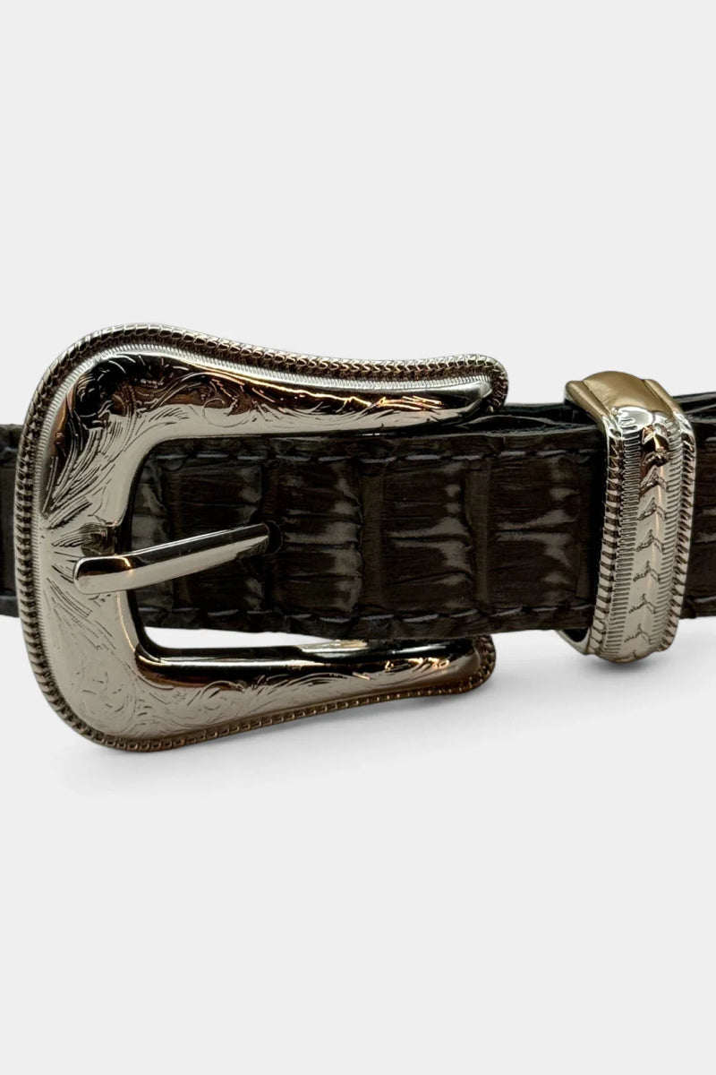 Ceinture en Cuir de Python Nubuck et Boucle Argent - Galbert Paris