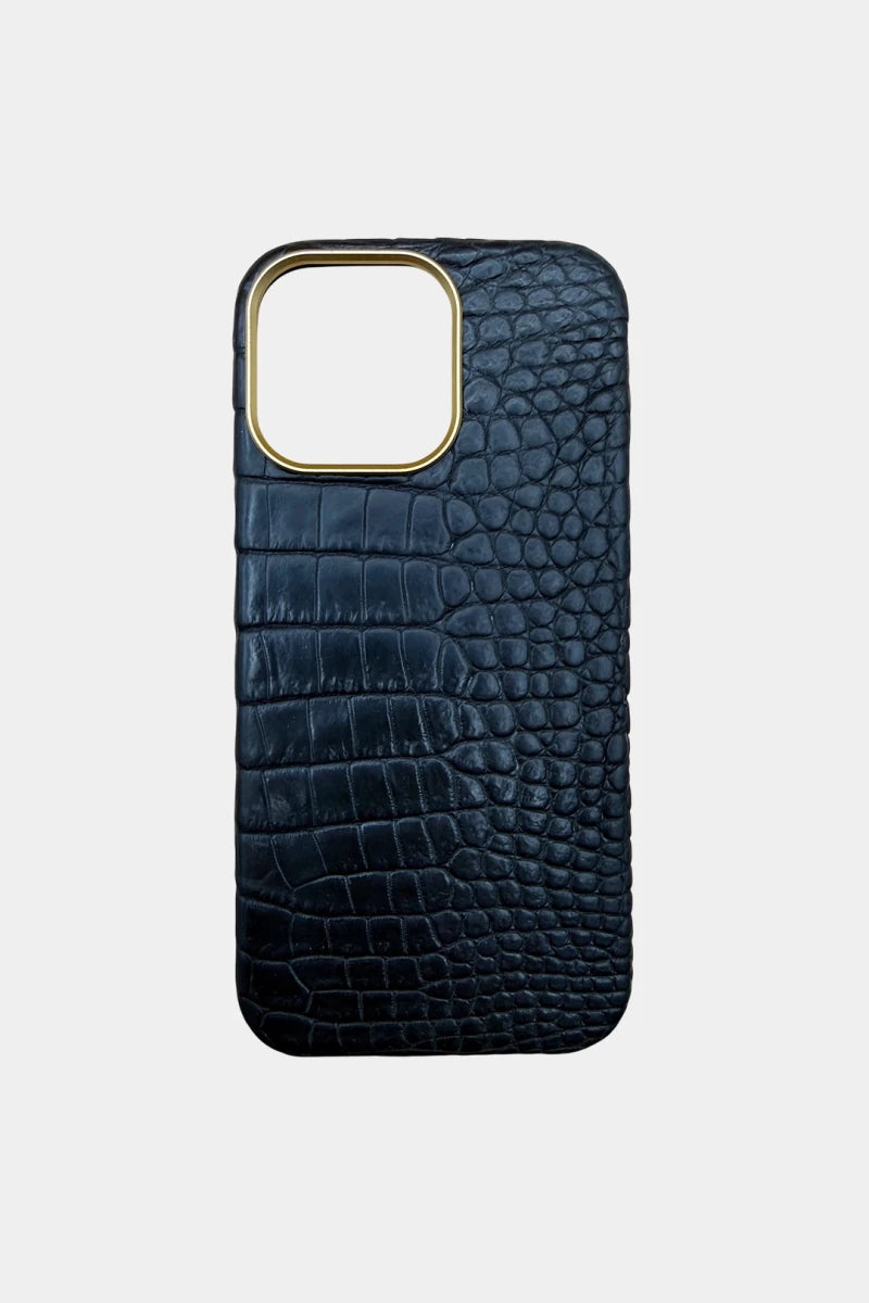 Obsidian - Black Crocodile Leather iPhone Case