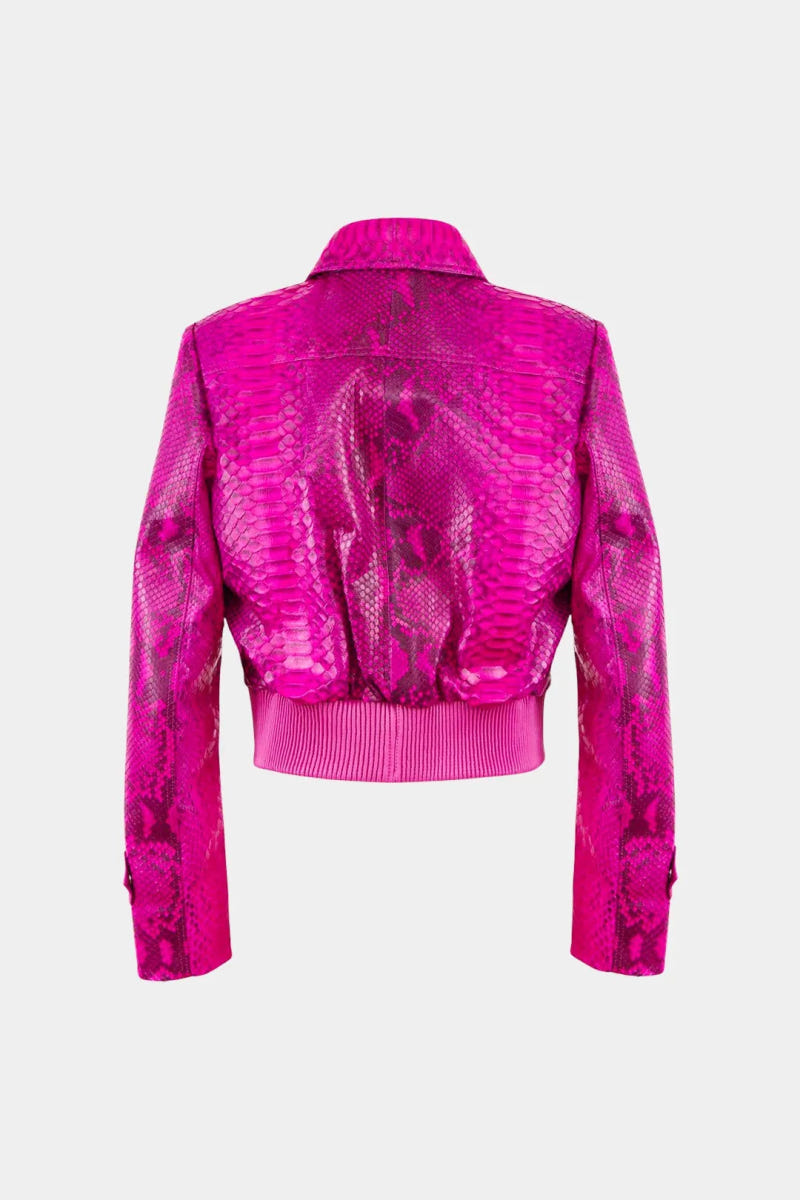 The Conqueror - Fuchsia Python Aviator Jacket - view 2