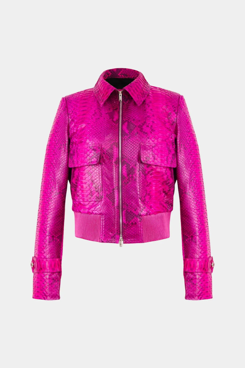La Conquérante - Blouson Aviateur en Python Fushia - Galbert Paris