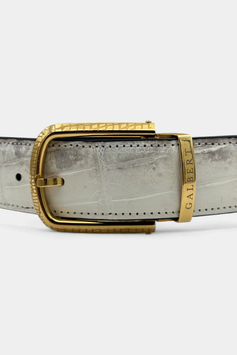 The Régence - Himalayan Crocodile Leather Belt with Galvanized Gold Buckle - view 3