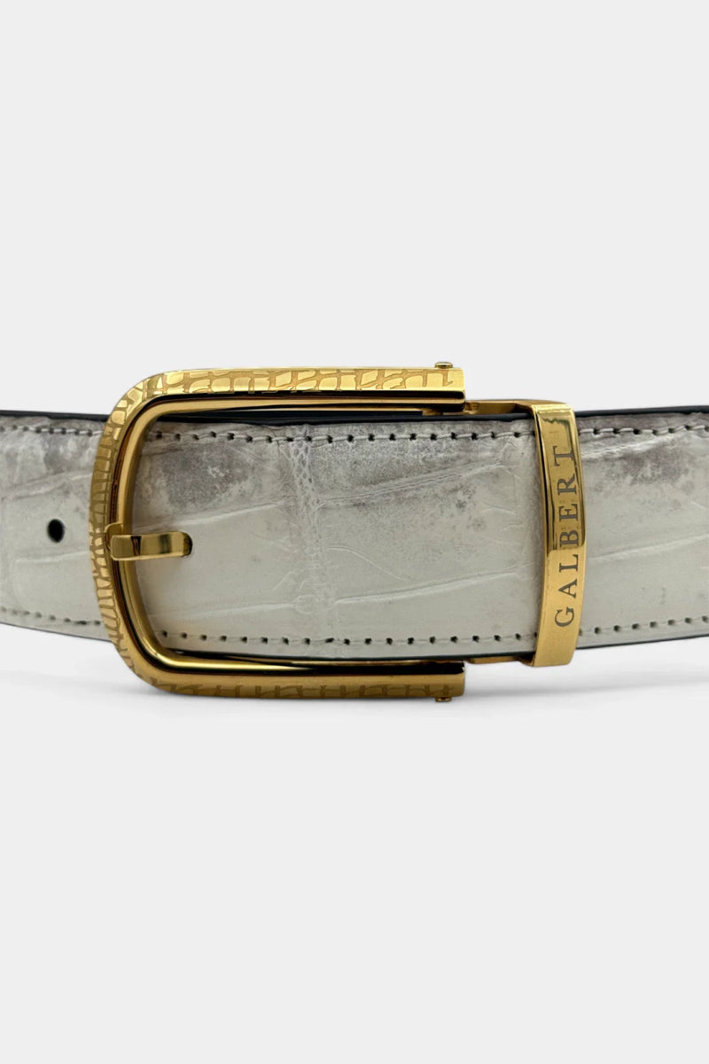 La Régence - Ceinture en Cuir de Crocodile Himalaya et Boucle Or Galvanisé - Galbert Paris