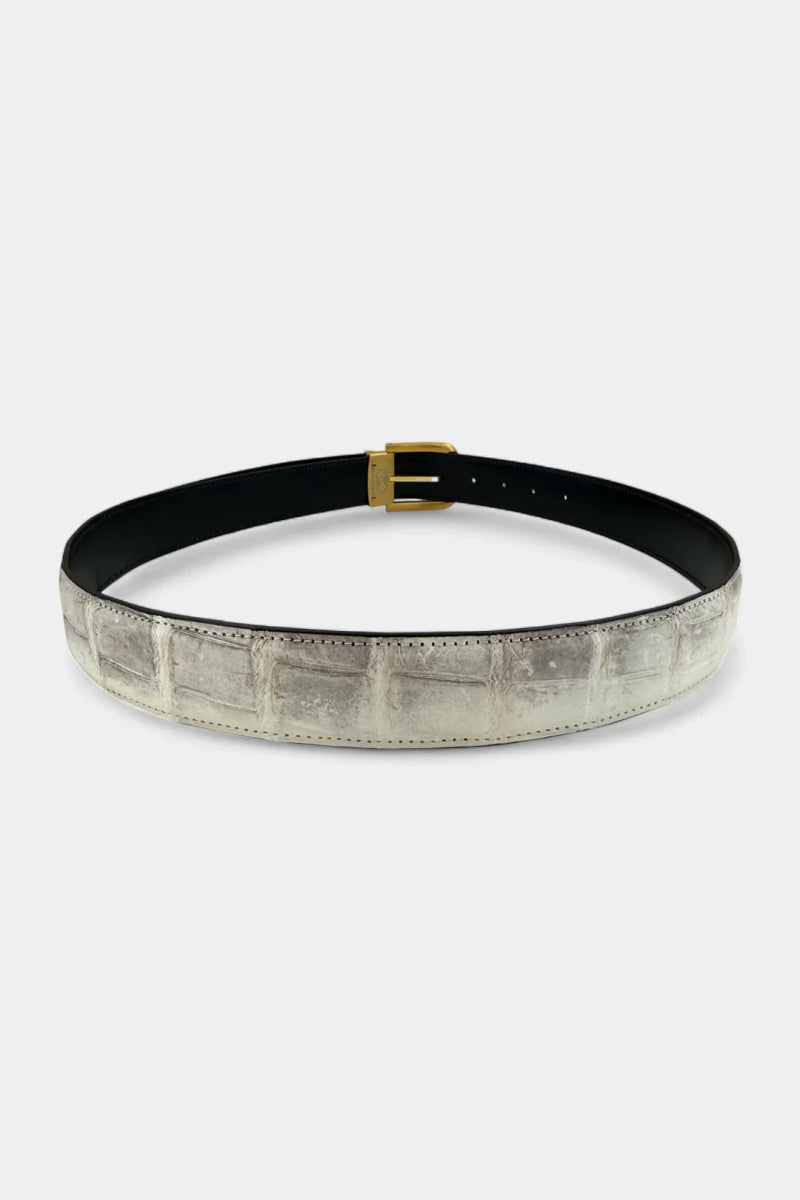 La Régence - Ceinture en Cuir de Crocodile Himalaya et Boucle Or Galvanisé - Galbert Paris