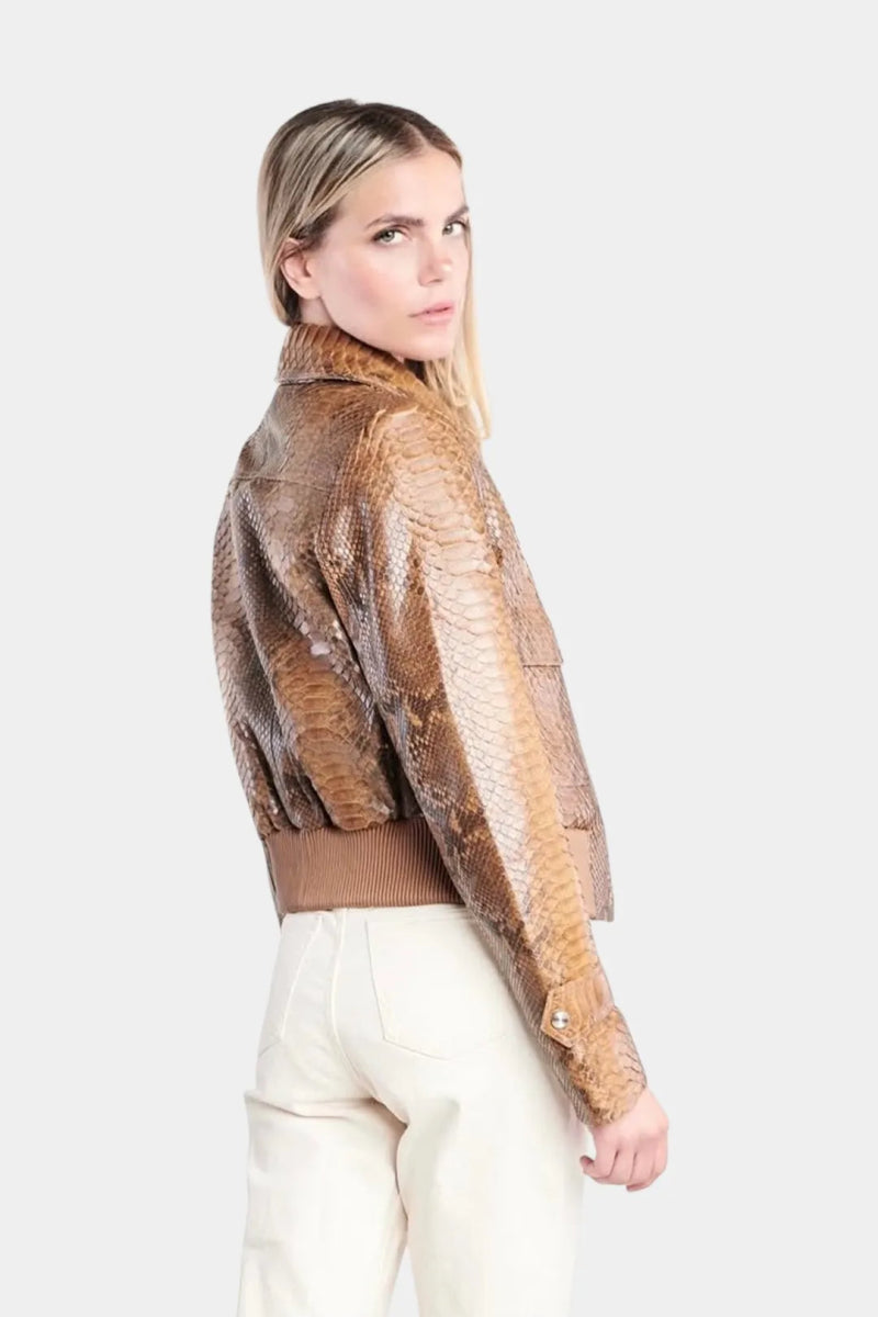 La Sahara - Blouson Aviateur en Python Marron - Galbert Paris